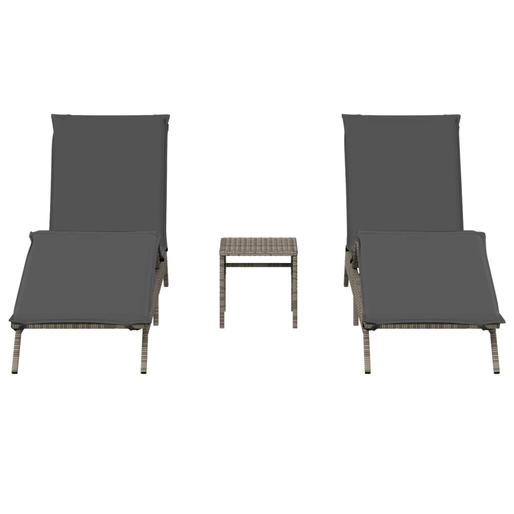 Espreguiçadeiras com mesa 2 pcs vime PE cinzento