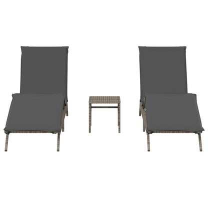 Espreguiçadeiras com mesa 2 pcs vime PE cinzento