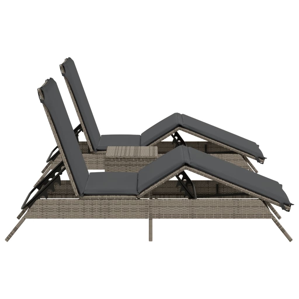Espreguiçadeiras com mesa 2 pcs vime PE cinzento