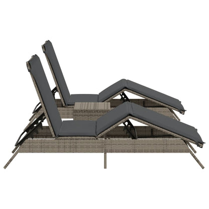 Espreguiçadeiras com mesa 2 pcs vime PE cinzento