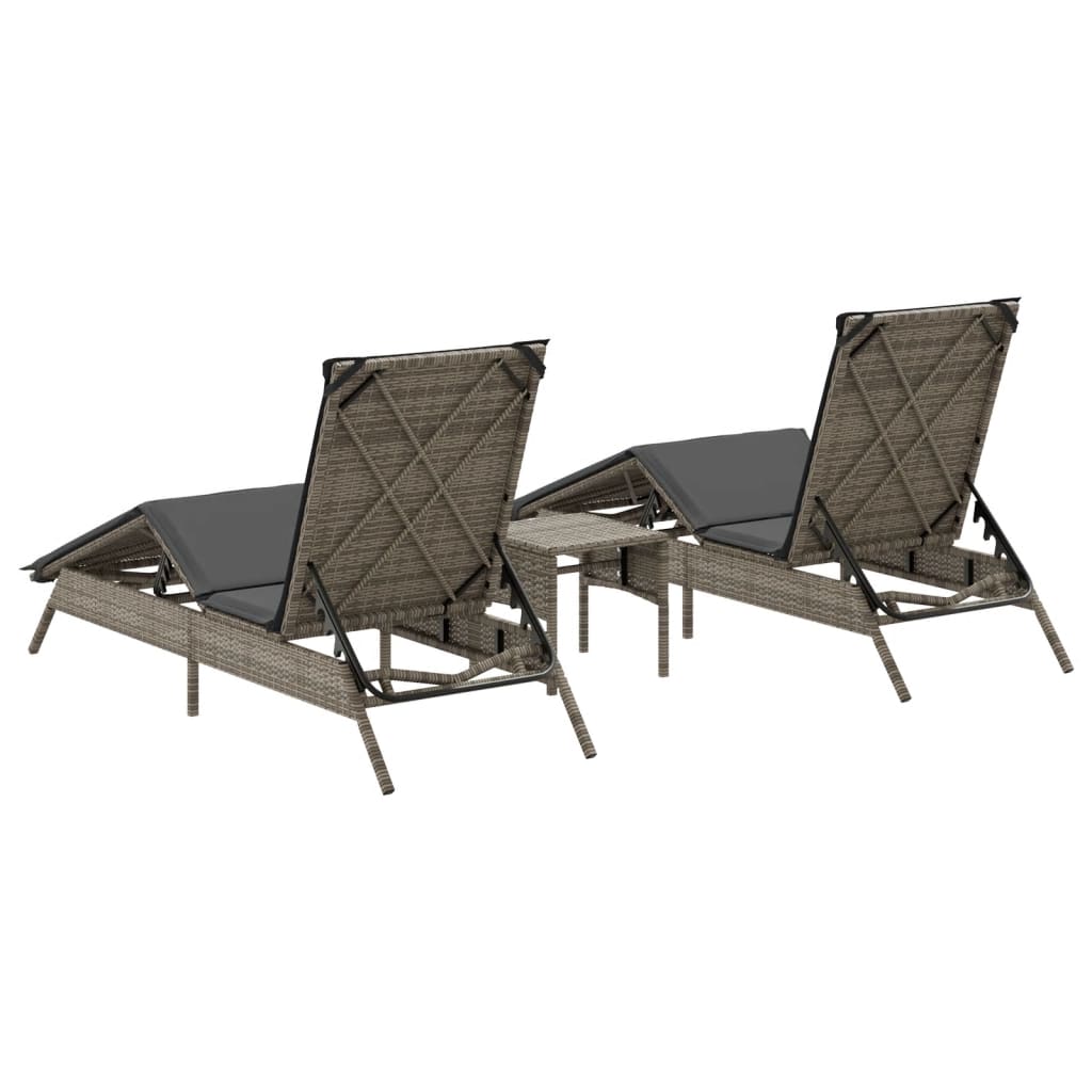 Espreguiçadeiras com mesa 2 pcs vime PE cinzento