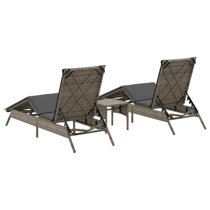 Espreguiçadeiras com mesa 2 pcs vime PE cinzento