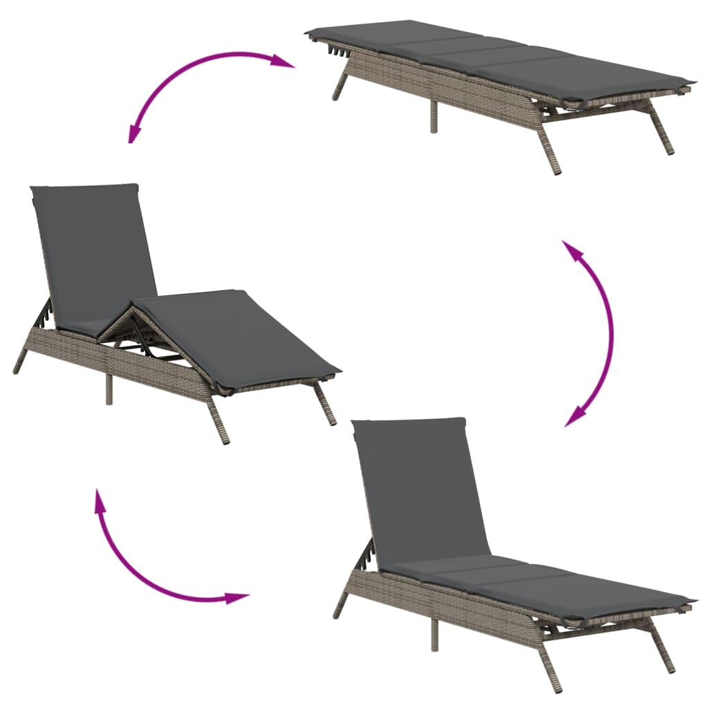 Espreguiçadeiras com mesa 2 pcs vime PE cinzento