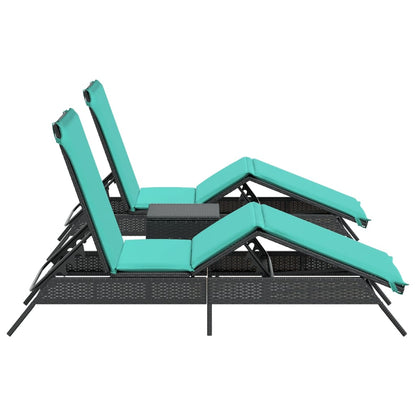 Espreguiçadeiras com mesa 2 pcs vime PE preto