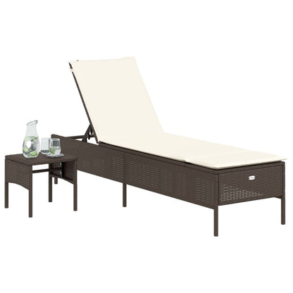 Espreguiçadeira com mesa e almofadão vime PE castanho