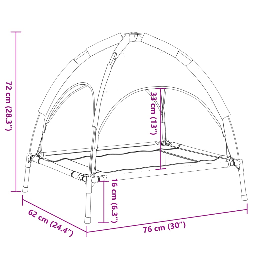 Cama para cães com toldo tecido oxford e aço antracite