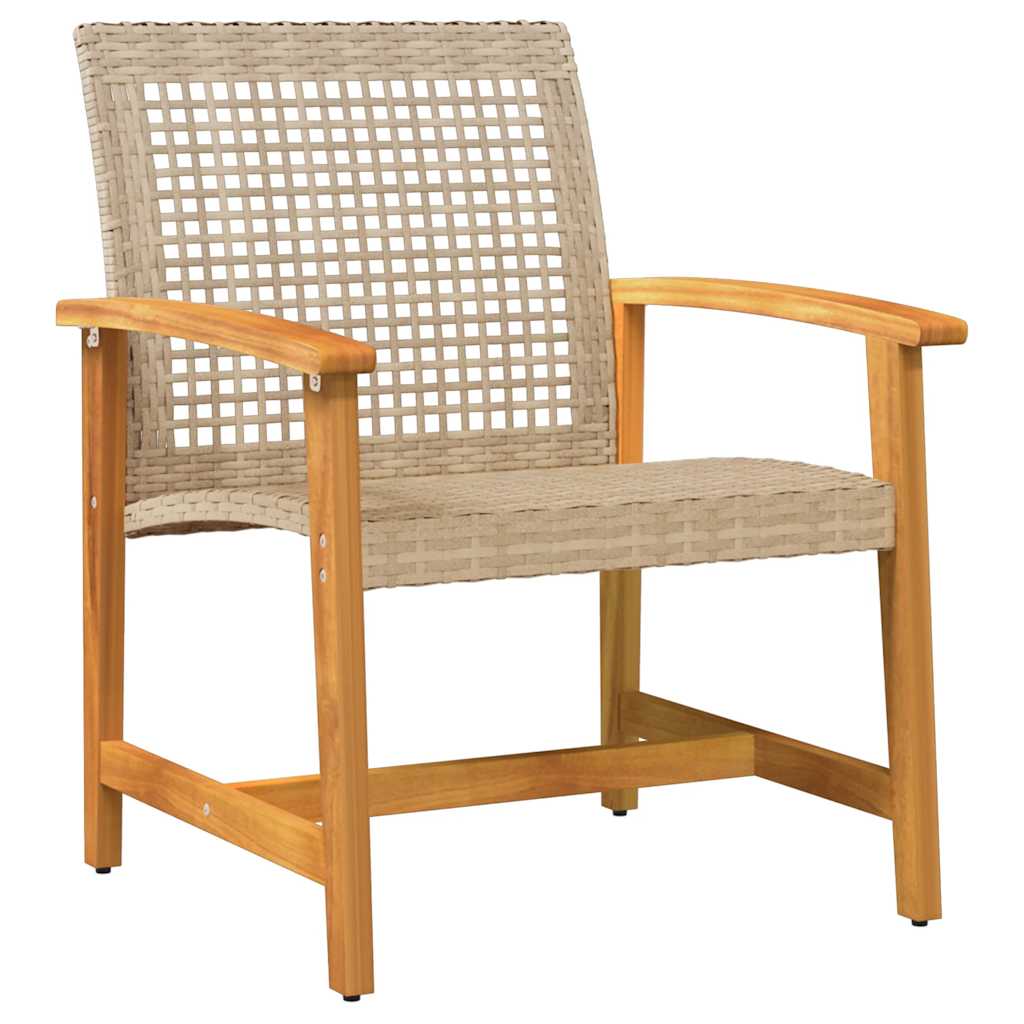 3 pcs conjunto de bistrô vime PE e madeira de acácia bege