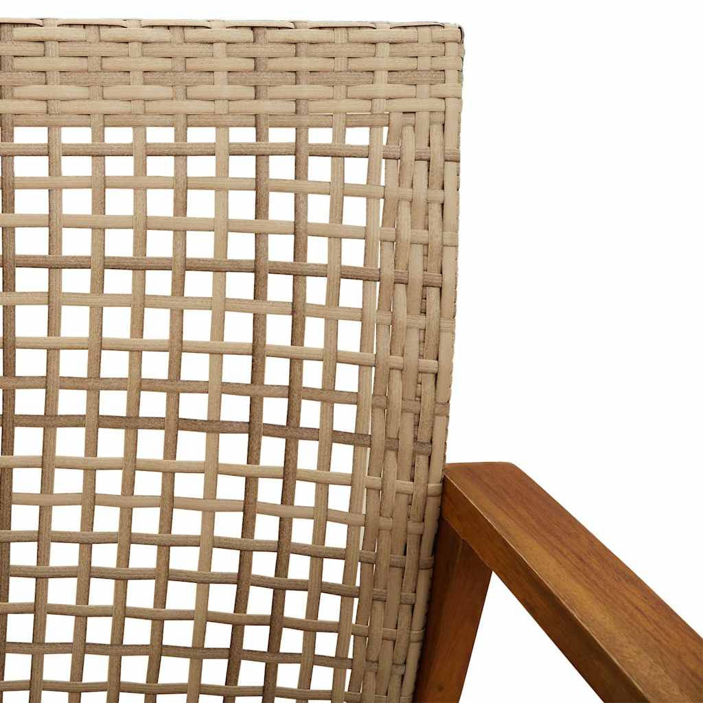 3 pcs conjunto de bistrô vime PE e madeira de acácia bege