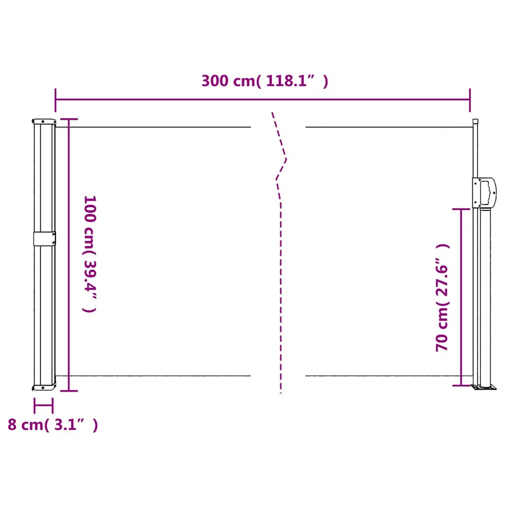 Toldo lateral retrátil antracite 100x300 cm