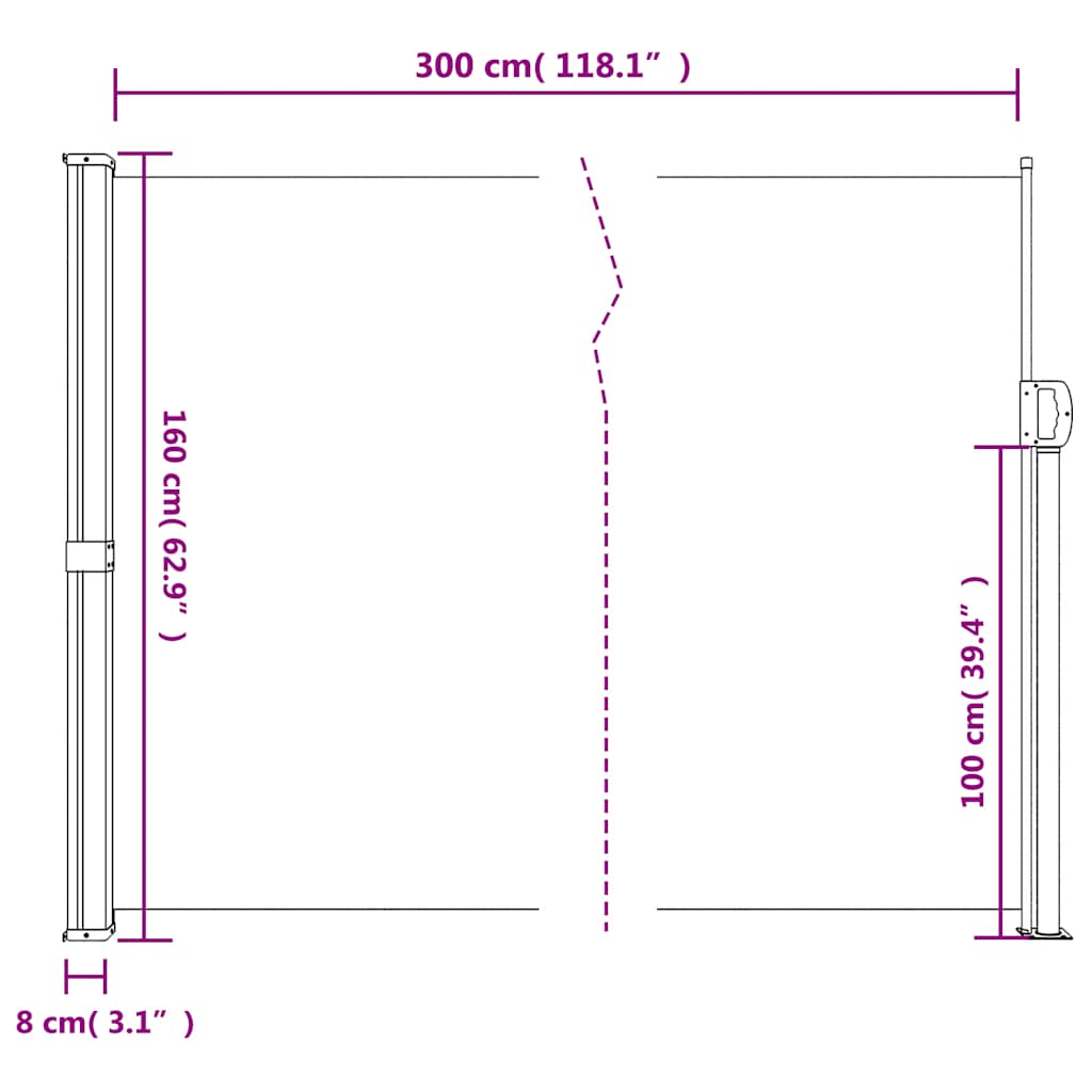Toldo lateral retrátil 160x300 cm branco