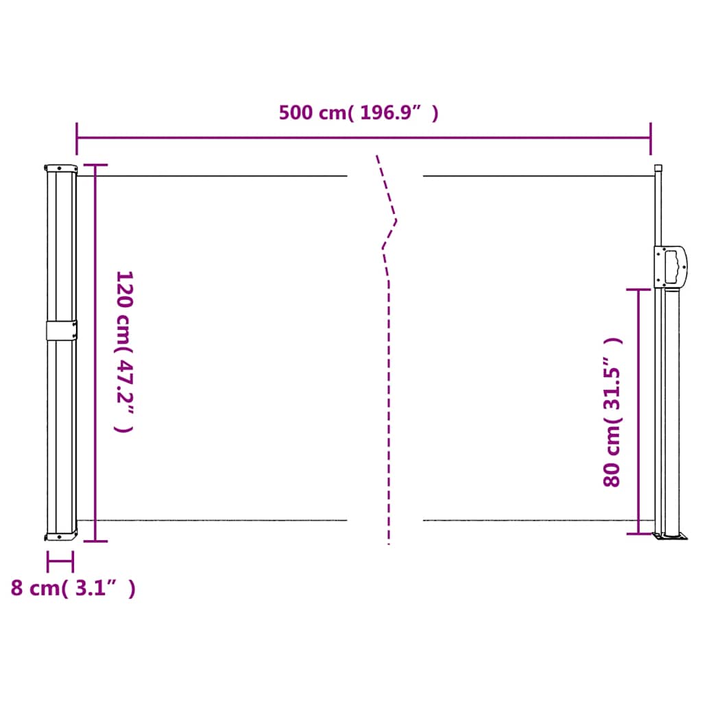 Toldo lateral retrátil antracite 120x500 cm