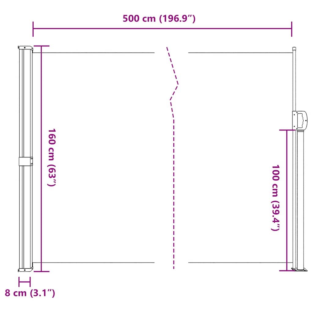 Toldo lateral retrátil 160x500 cm cor creme