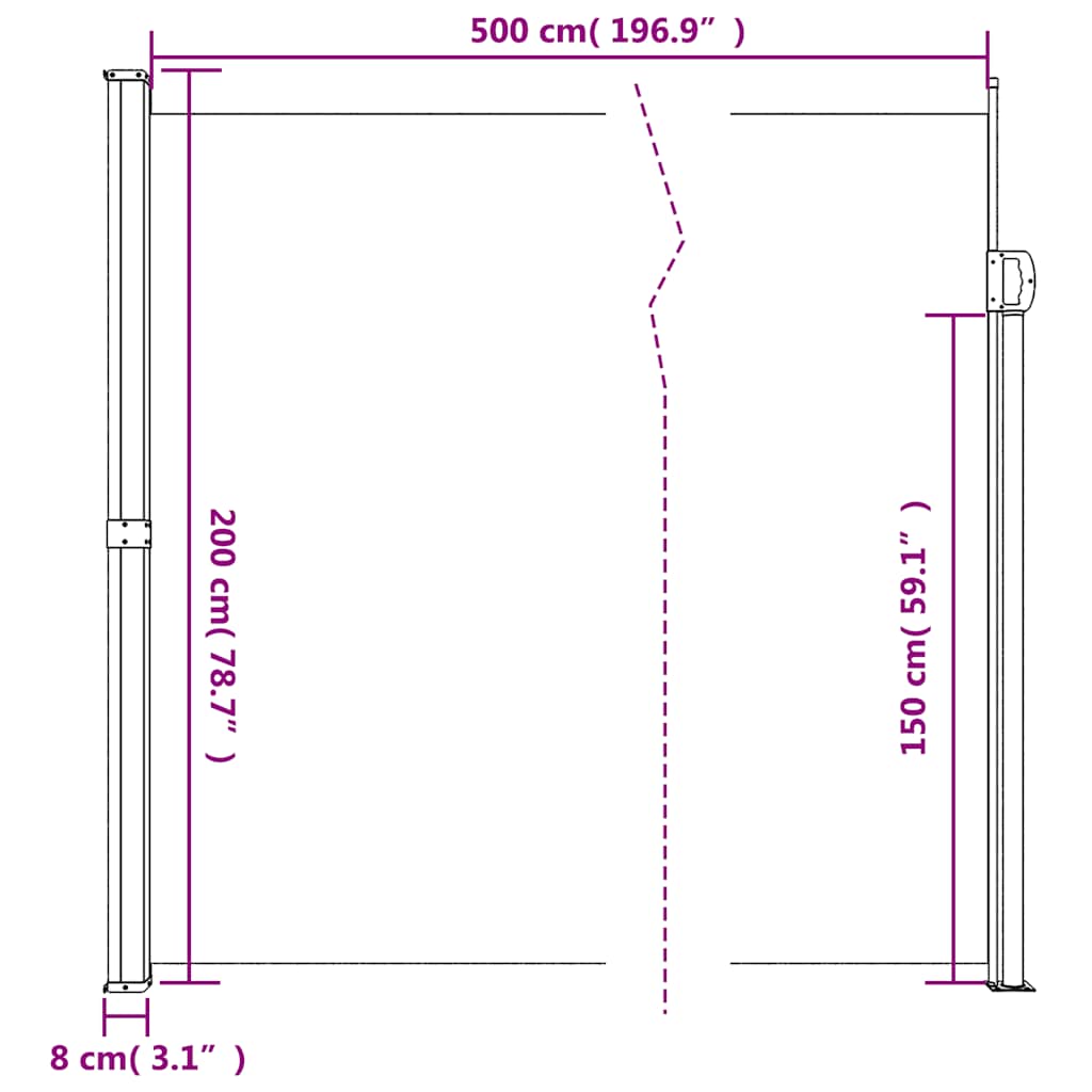 Toldo lateral retrátil 200x500 cm antracite