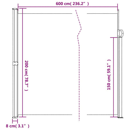 Toldo lateral retrátil 200x600 cm castanho