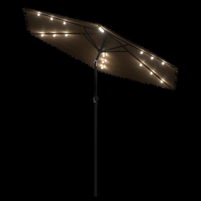 Guarda-sol c/ luzes LED e poste de aço 223x223x213 cm castanho