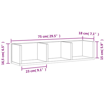Armários de parede 2 pcs 75x18x16,5 cm derivados madeira preto