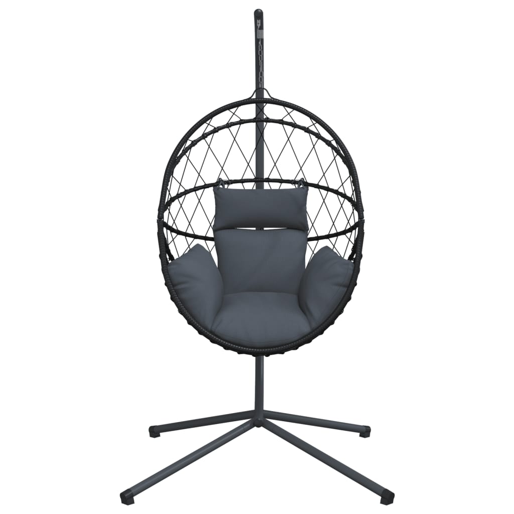 Cadeira forma de ovo suspensa c/ suporte vime/aço antracite