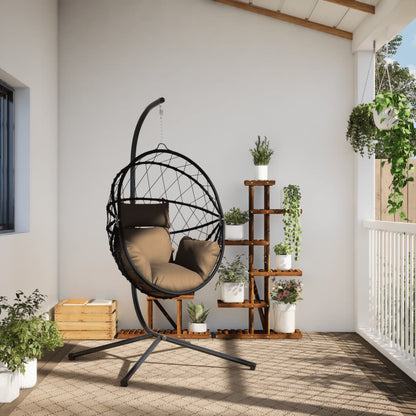 Cadeira em forma de ovo suspensa c/ suporte vime/aço antracite