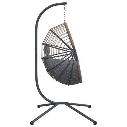 Cadeira forma de ovo suspensa c/ suporte vime/aço cinza-claro