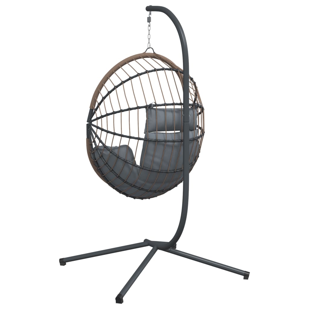 Cadeira forma de ovo suspensa c/ suporte vime/aço cinza-claro