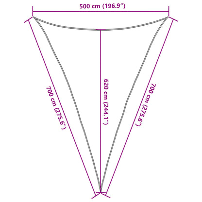 Para-sol estilo vela triangular 160g/m² 5x7x7m PEAD cinza-claro