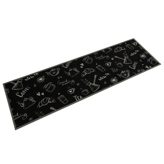 Tapete de cozinha lavável 45x150 cm veludo padrão morning preto