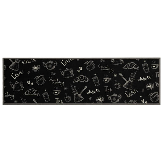 Tapete de cozinha lavável 45x150 cm veludo padrão morning preto