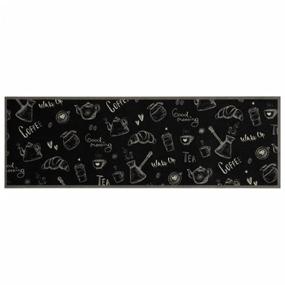 Tapete de cozinha lavável 60x180 cm veludo padrão morning preto