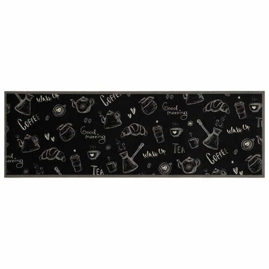 Tapete de cozinha lavável 60x180 cm veludo padrão morning preto