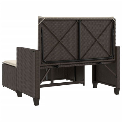 Banco de jardim com almofadões e apoio de pés vime PE castanho