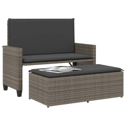 Banco de jardim com almofadões e apoio de pés vime PE cinzento