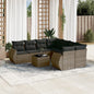 9 pcs conjunto sofás p/ jardim com almofadões vime PE cinzento