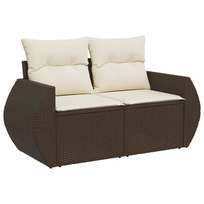 9 pcs conjunto sofás p/ jardim c/ almofadões vime PE castanho