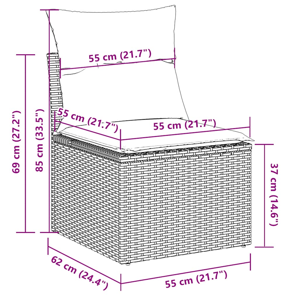 5 pcs conj. sofás jardim c/ almofadões vime PE cinzento-claro