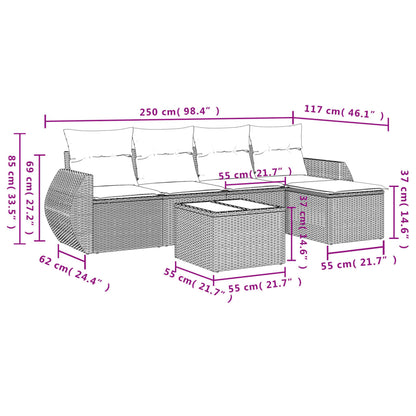 6 pcs conjunto sofás de jardim c/ almofadões vime PE preto