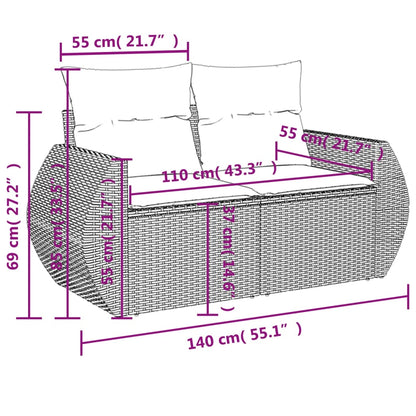 4 pcs conjunto de sofás para jardim c/ almofadões vime PE bege