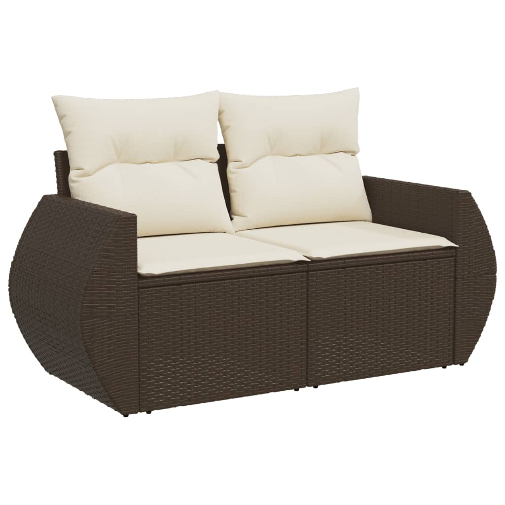 5 pcs conjunto sofás p/ jardim c/ almofadões vime PE castanho
