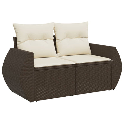 5 pcs conjunto sofás p/ jardim c/ almofadões vime PE castanho