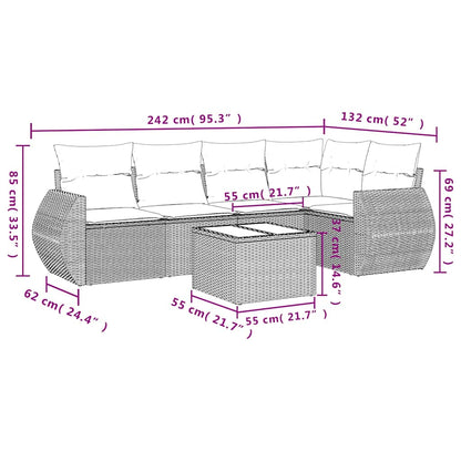 6 pcs conj. sofás jardim com almofadões vime PE cinzento-claro