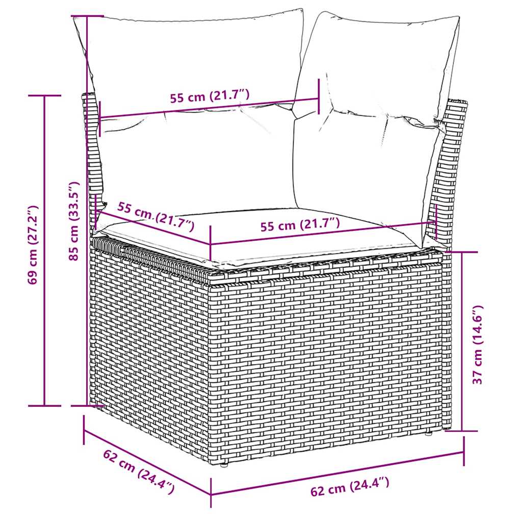 6 pcs conj. sofás jardim com almofadões vime PE cinzento-claro