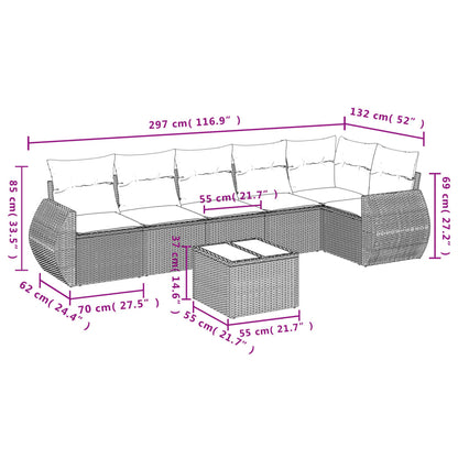7 pcs conjunto de sofás p/ jardim com almofadões vime PE bege