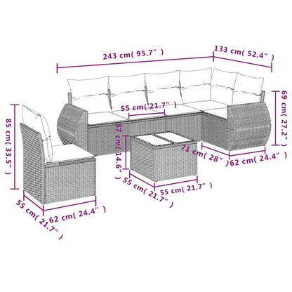 7 pcs conj. sofás jardim com almofadões vime PE cinzento-claro