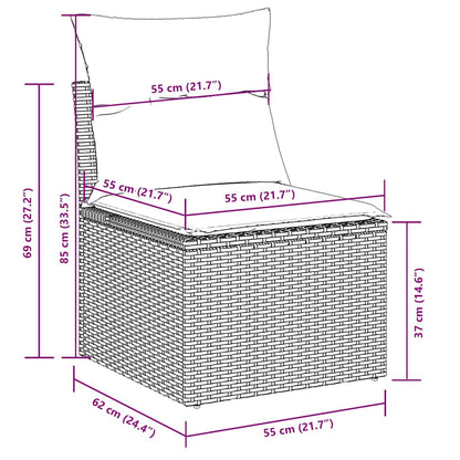 7 pcs conj. sofás jardim com almofadões vime PE cinzento-claro