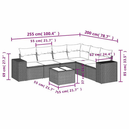 7 pcs conj. sofás jardim com almofadões vime PE cinzento-claro