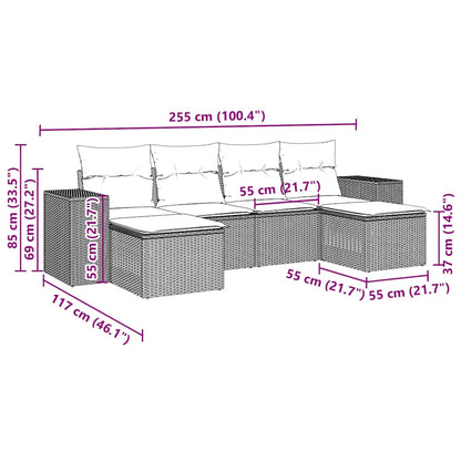 6 pcs conj. sofás jardim com almofadões vime PE cinzento-claro