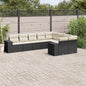 9 pcs conjunto de sofás p/ jardim c/ almofadões vime PE preto