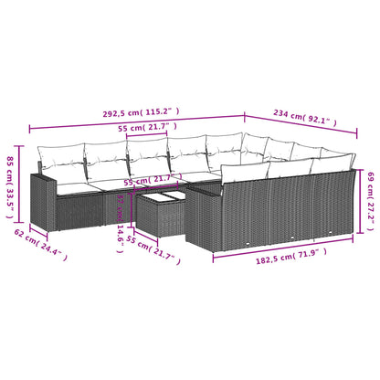 11 pcs conjunto sofás de jardim c/ almofadões vime PE cinzento