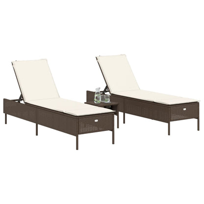 Espreguiçadeiras com almofadões 2 pcs vime PE castanho