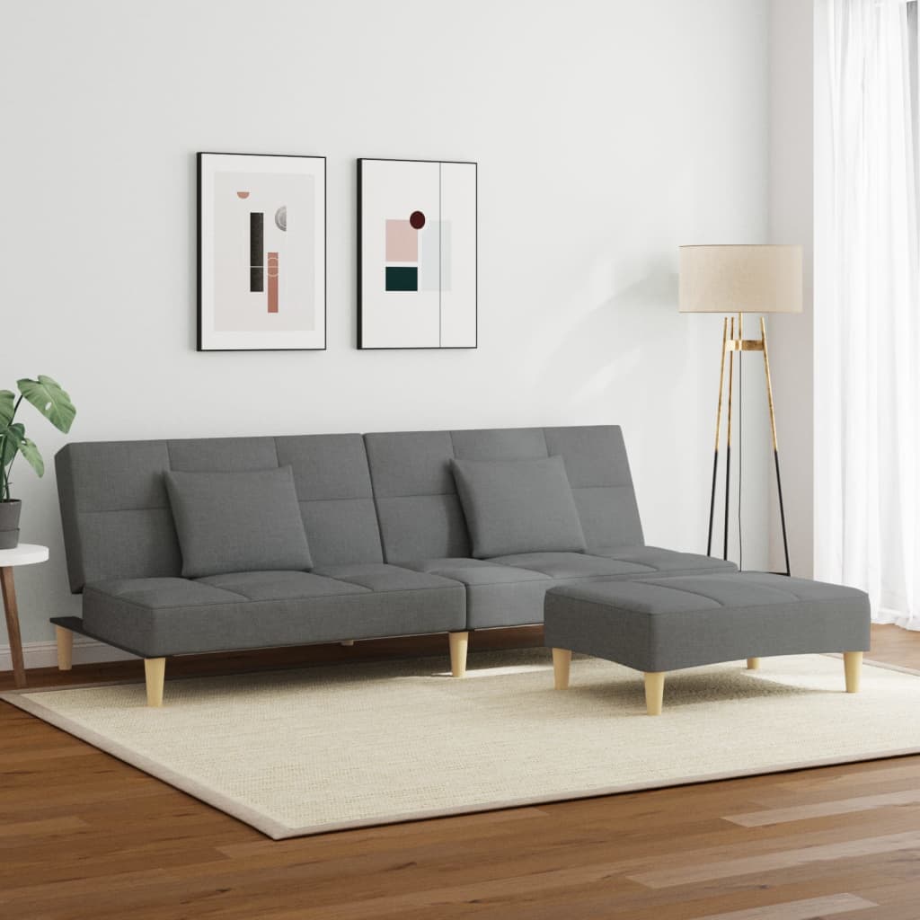 Sofá-cama de 2 lugares c/ apoio de pés tecido cinzento-escuro