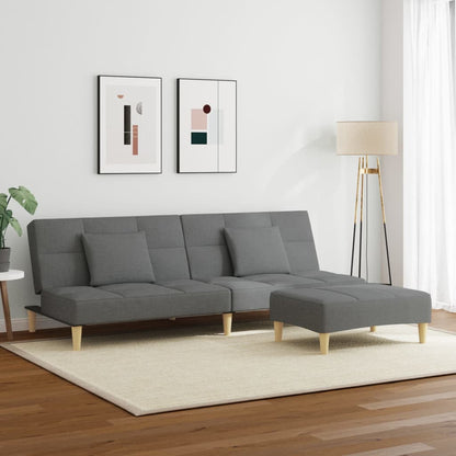 Sofá-cama de 2 lugares c/ apoio de pés tecido cinzento-escuro